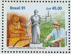 C 1744 Selo 50 Anos Justica do Trabalho Direito Economia 1991