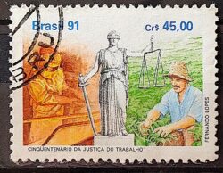 C 1744 Selo 50 Anos Justica do Trabalho Direito Economia 1991 Circulado 1