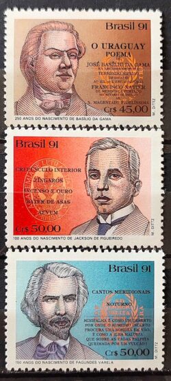 C 1746 Selo Literatura Basilio da Gama Fagundes Varela 1991 Serie Completa