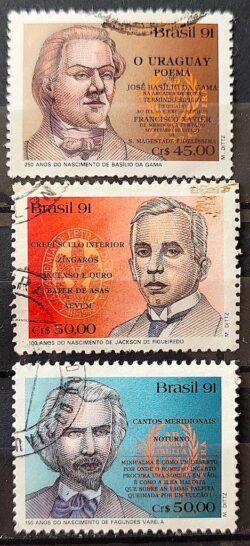 C 1746 Selo Literatura Basilio da Gama Fagundes Varela 1991 Serie Completa Circulado 1