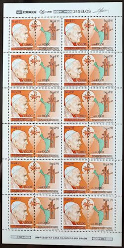 C 1749 Selo Congresso Eucaristico Papa Joao Paulo II Religiao 1991 Folha Serie Completa