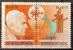C 1749 Selo Congresso Eucaristico Papa Joao Paulo II Religiao 1991 Leve Mancha