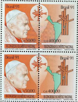 C 1749 Selo Congresso Eucaristico Papa Joao Paulo II Religiao 1991 Quadra Serie Completa