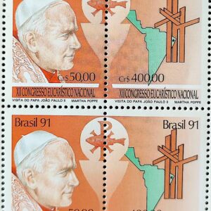 C 1749 Selo Congresso Eucaristico Papa Joao Paulo II Religiao 1991 Quadra Serie Completa