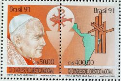 C 1749 Selo Congresso Eucaristico Papa Joao Paulo II Religiao 1991 Serie Completa