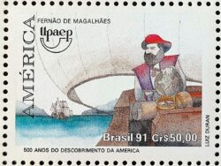 C 1753 Selo UPAEP Descobrimento da America Mapa Fernao de Magalhaes 1991