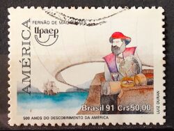 C 1753 Selo UPAEP Descobrimento da America Mapa Fernao de Magalhaes 1991 Circulado 1