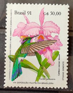 C 1755 Selo BRAPEX Beija Flor Orquidea Filatelia Servico Postal 1991