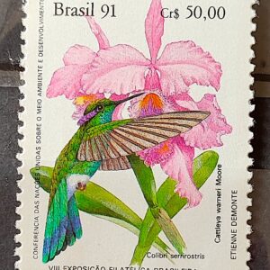 C 1755 Selo BRAPEX Beija Flor Orquidea Filatelia Servico Postal 1991
