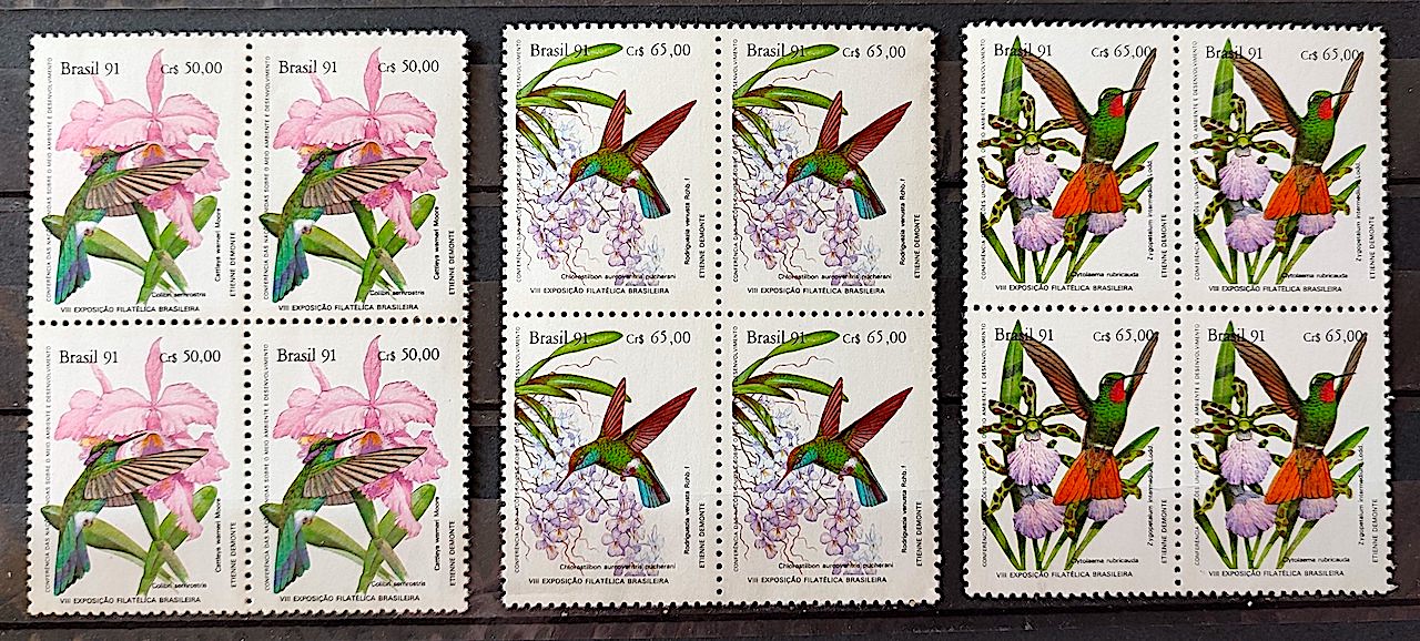 C 1755 Selo BRAPEX Beija Flor Orquidea Filatelia Servico Postal 1991 Quadra Serie Completa
