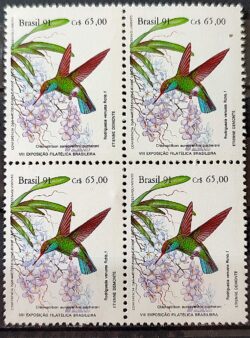 C 1756 Selo BRAPEX Beija Flor Orquidea Filatelia Servico Postal 1991 Quadra