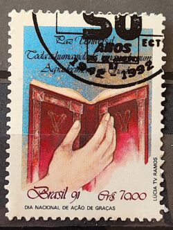 C 1767 Selo Acao de Gracas Biblia Religiao 1991 Circulado 1