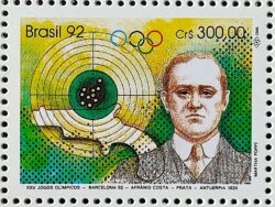 C 1773 Selo Olimpiadas de Barcelona Espanha Tiro ao Alvo Afranio Costa Esporte 1992 1