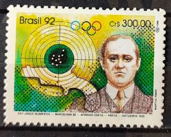 C 1773 Selo Olimpiadas de Barcelona Espanha Tiro ao Alvo Afranio Costa Esporte 1992