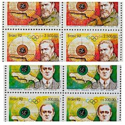 C 1773 Selo Olimpiadas de Barcelona Espanha Tiro ao Alvo Afranio Costa Guilherme Paraense Esporte 1992 Quadra Serie Completa