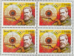 C 1774 Selo Olimpiadas de Barcelona Espanha Tiro ao Alvo Guilherme Paraense Esporte 1992 Quadra