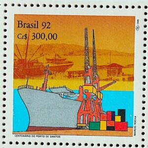 C 1775 Selo 100 Anos Porto de Santos Navio Economia 1992