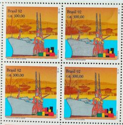 C 1775 Selo 100 Anos Porto de Santos Navio Economia 1992 Quadra