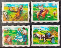 C 1778 Selo ARBRAFEX Argentina Costumes Gauchos Musica Gaita 1992 Serie Completa Circulado 4