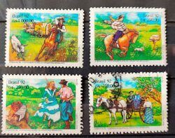 C 1778 Selo ARBRAFEX Argentina Costumes Gauchos Musica Gaita 1992 Serie Completa Circulado 5