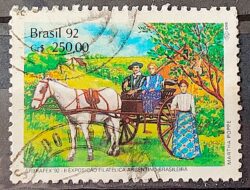 C 1779 Selo ARBRAFEX Argentina Costumes Gauchos Cavalo Charrete Carroca 1992 Circulado 1