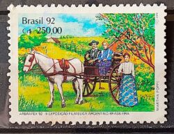 C 1779 Selo ARBRAFEX Argentina Costumes Gauchos Cavalo Charrete Carroca 1992 Circulado 11