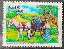 C 1779 Selo ARBRAFEX Argentina Costumes Gauchos Cavalo Charrete Carroca 1992 Circulado 5