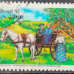 C 1779 Selo ARBRAFEX Argentina Costumes Gauchos Cavalo Charrete Carroca 1992 Circulado 5