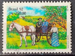 C 1779 Selo ARBRAFEX Argentina Costumes Gauchos Cavalo Charrete Carroca 1992 Circulado 6