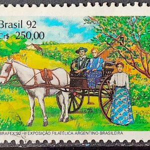C 1779 Selo ARBRAFEX Argentina Costumes Gauchos Cavalo Charrete Carroca 1992 Circulado 6