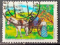 C 1779 Selo ARBRAFEX Argentina Costumes Gauchos Cavalo Charrete Carroca 1992 Circulado 7