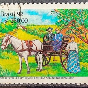 C 1779 Selo ARBRAFEX Argentina Costumes Gauchos Cavalo Charrete Carroca 1992 Circulado 8