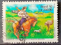 C 1780 Selo ARBRAFEX Argentina Costumes Gauchos Cavalo 1992 Circulado 1