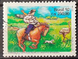 C 1780 Selo ARBRAFEX Argentina Costumes Gauchos Cavalo 1992 Circulado 10