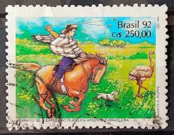 C 1780 Selo ARBRAFEX Argentina Costumes Gauchos Cavalo 1992 Circulado 11