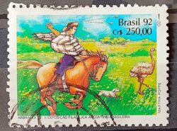 C 1780 Selo ARBRAFEX Argentina Costumes Gauchos Cavalo 1992 Circulado 12