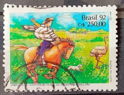 C 1780 Selo ARBRAFEX Argentina Costumes Gauchos Cavalo 1992 Circulado 13