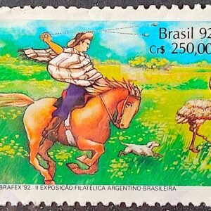 C 1780 Selo ARBRAFEX Argentina Costumes Gauchos Cavalo 1992 Circulado 3