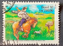 C 1780 Selo ARBRAFEX Argentina Costumes Gauchos Cavalo 1992 Circulado 4