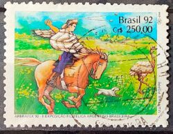 C 1780 Selo ARBRAFEX Argentina Costumes Gauchos Cavalo 1992 Circulado 5