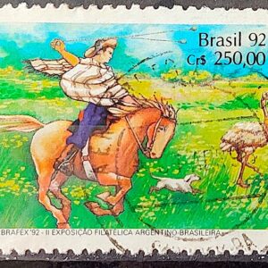 C 1780 Selo ARBRAFEX Argentina Costumes Gauchos Cavalo 1992 Circulado 5