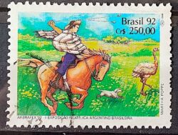C 1780 Selo ARBRAFEX Argentina Costumes Gauchos Cavalo 1992 Circulado 6