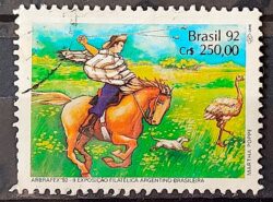 C 1780 Selo ARBRAFEX Argentina Costumes Gauchos Cavalo 1992 Circulado 7