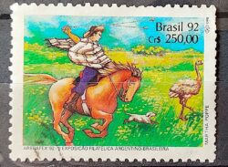 C 1780 Selo ARBRAFEX Argentina Costumes Gauchos Cavalo 1992 Circulado 9
