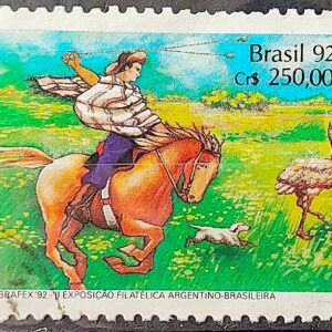 C 1780 Selo ARBRAFEX Argentina Costumes Gauchos Cavalo 1992 Circulado 9