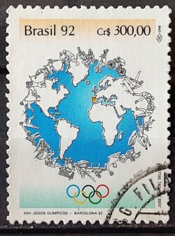 C 1786 Selo Olimpiadas de Barcelona Espanha Mapa Esporte 1992 Circulado 1