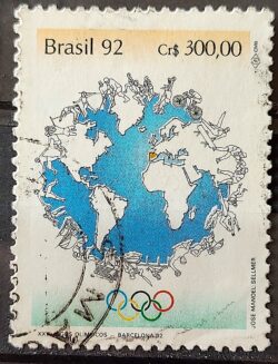 C 1786 Selo Olimpiadas de Barcelona Espanha Mapa Esporte 1992 Circulado 5