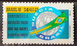 C 1798 Selo Conferencia ECO 92 Rio de Janeiro Suecia Bandeira Meio Ambiente 1992 1