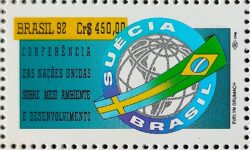 C 1798 Selo Conferencia ECO 92 Rio de Janeiro Suecia Bandeira Meio Ambiente 1992