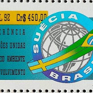C 1798 Selo Conferencia ECO 92 Rio de Janeiro Suecia Bandeira Meio Ambiente 1992